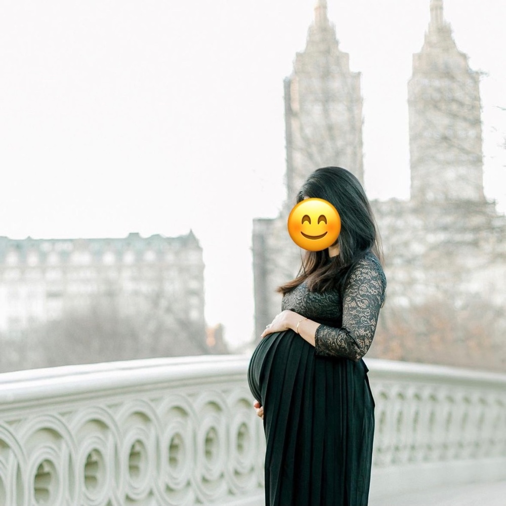 Lace Top Pleated Midi Maternity Dress